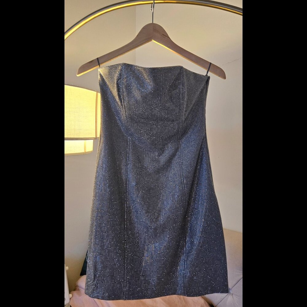 Diamante Silver Strapless Dress Size XS